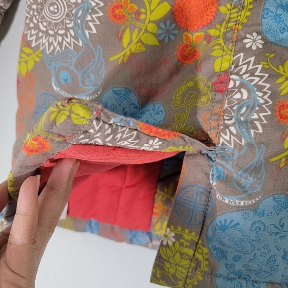 Villa Happ Girls Orange Floral Bomber Jacket Sz 8 Double Breasted Quilted Line - Picture 9 of 12